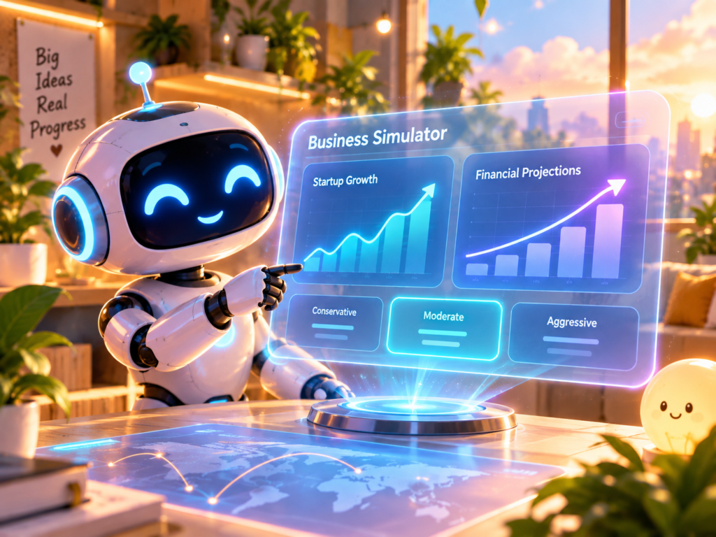 Crest Wake evolutionary AI business simulator modeling startup growth scenarios and financial projections