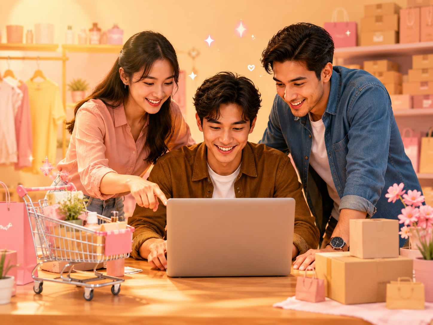 Expert team setting up a done-for-you ecommerce store with product listings and mobile design