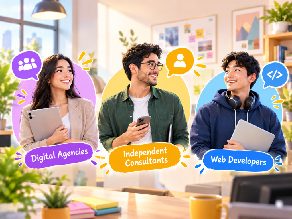 Smiling digital agency owner, independent consultant, and web developer, the ideal users of client website templates