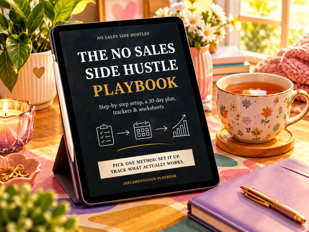 No Sales Side Hustle Playbook digital PDF contents showing seven side hustle methods and action plan
